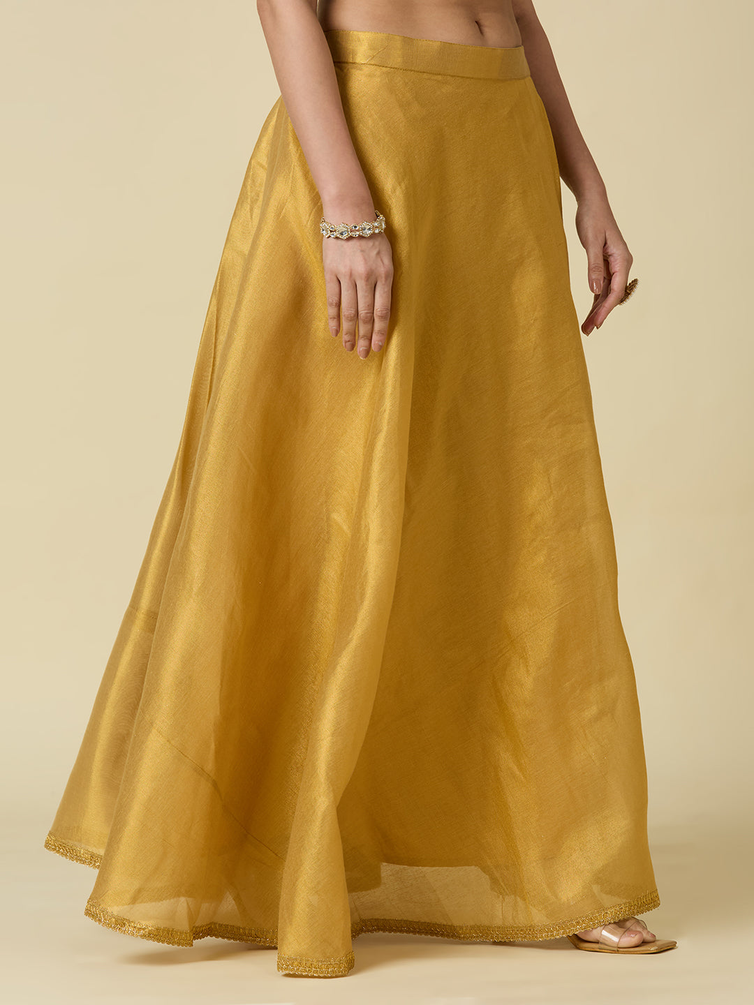 Women's Shimmer Silk Skirt Lehenga With 4 Meters Flare (2972 - Gold)