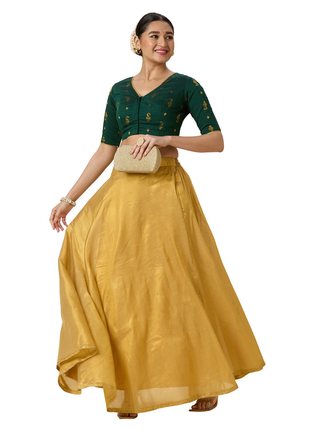 Women's Shimmer Silk Skirt Lehenga With 4 Meters Flare (2972 - Gold)