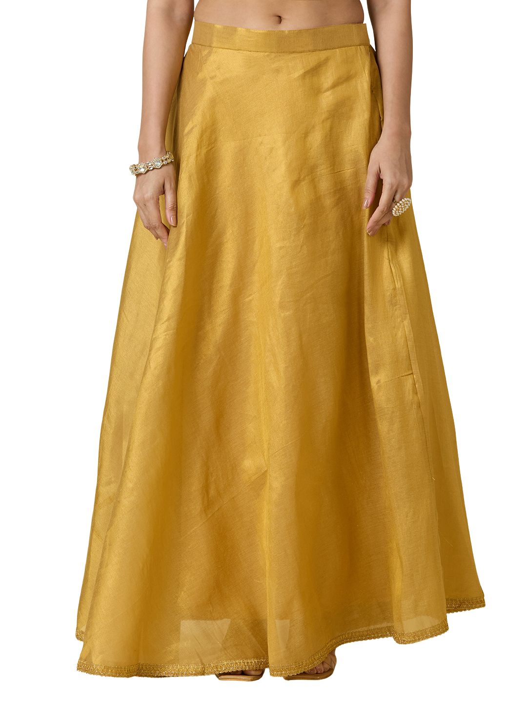 Women's Shimmer Silk Skirt Lehenga With 4 Meters Flare (2972 - Gold)