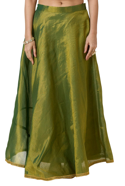 Women's Shimmer Silk Skirt Lehenga With 4 Meters Flare (2972 - Green)