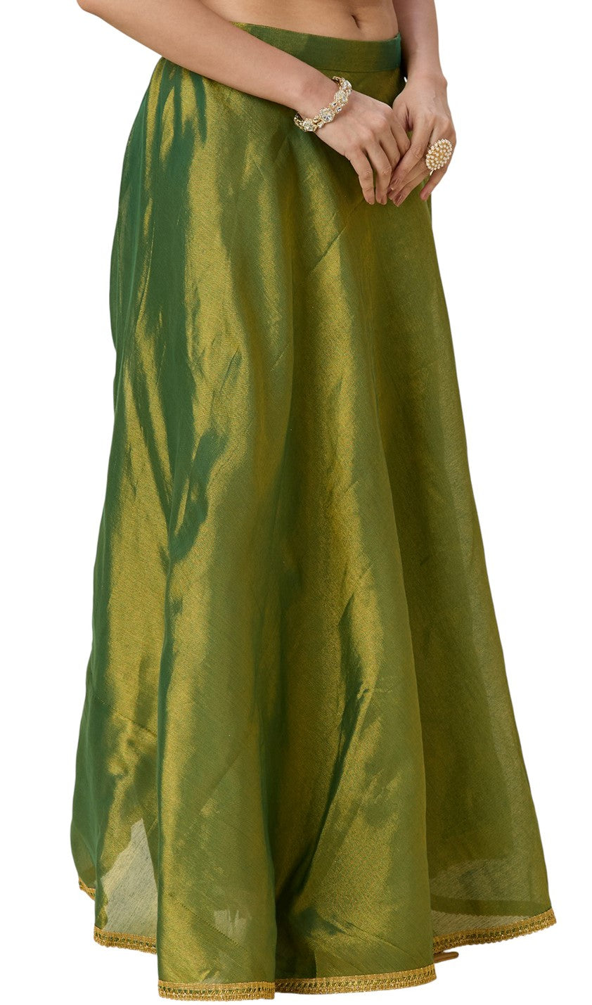 Women's Shimmer Silk Skirt Lehenga With 4 Meters Flare (2972 - Green)