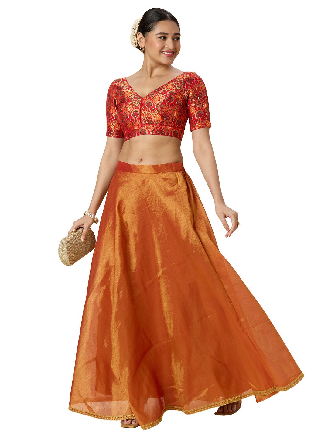 Women's Shimmer Silk Skirt Lehenga With 4 Meters Flare (2972 - Maroon)