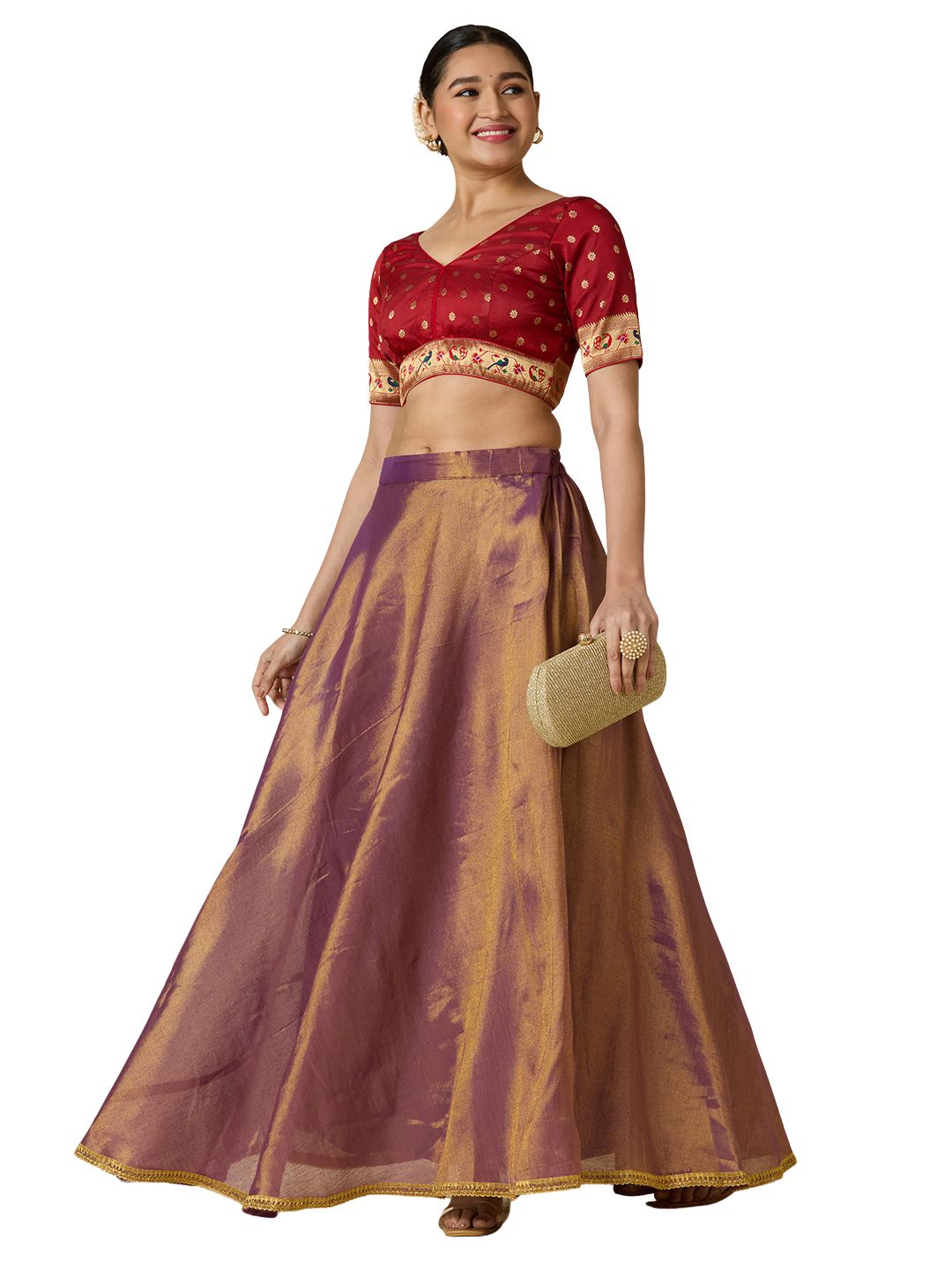 Women's Shimmer Silk Skirt Lehenga With 4 Meters Flare (2972 - Purple)