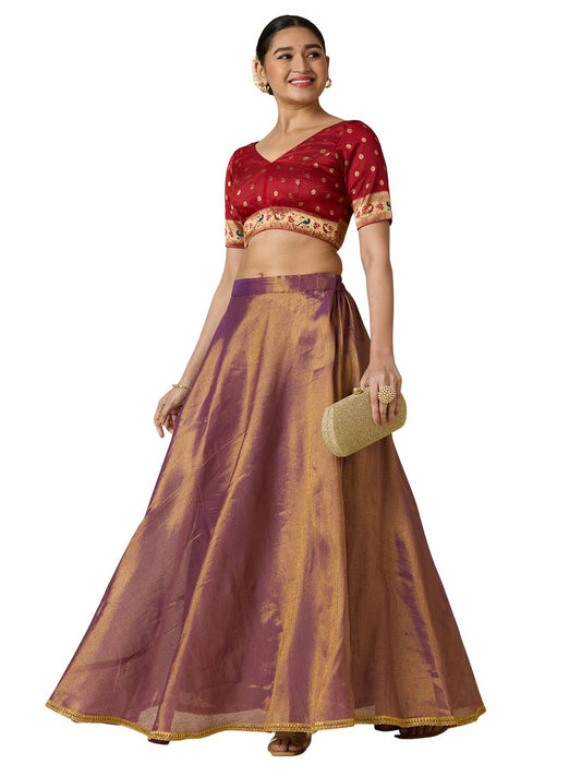 Women's Shimmer Silk Skirt Lehenga With 4 Meters Flare (2972 - Purple)