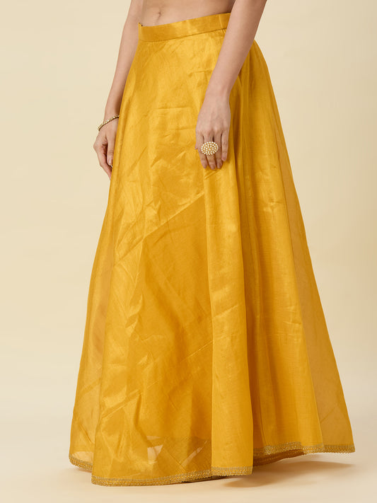 Women's Shimmer Silk Skirt Lehenga With 4 Meters Flare (2972 - Yellow)