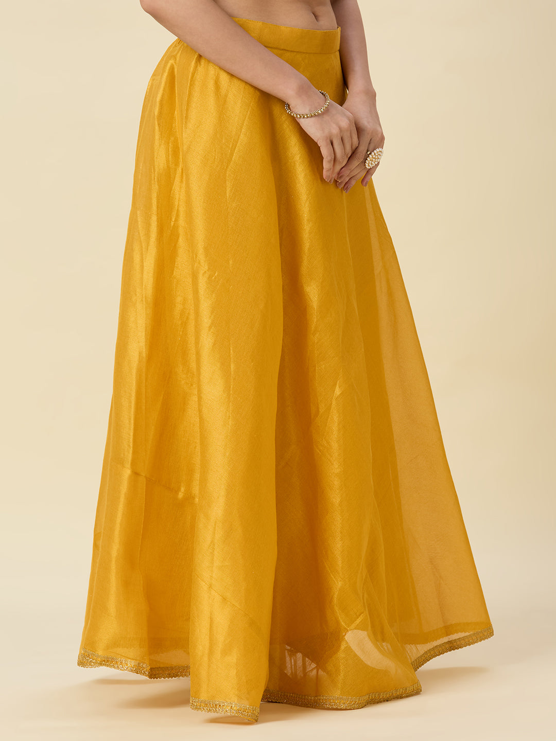 Women's Shimmer Silk Skirt Lehenga With 4 Meters Flare (2972 - Yellow)