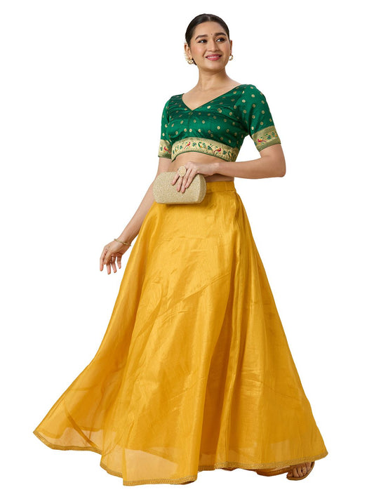 Women's Shimmer Silk Skirt Lehenga With 4 Meters Flare (2972 - Yellow)