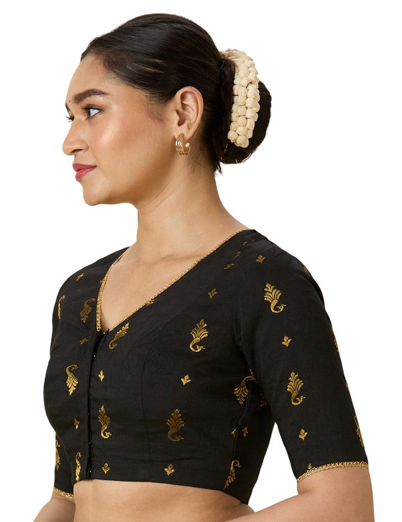 Women's Black Handloom Cotton Silk Readymade Saree Blouse (Design 2974)