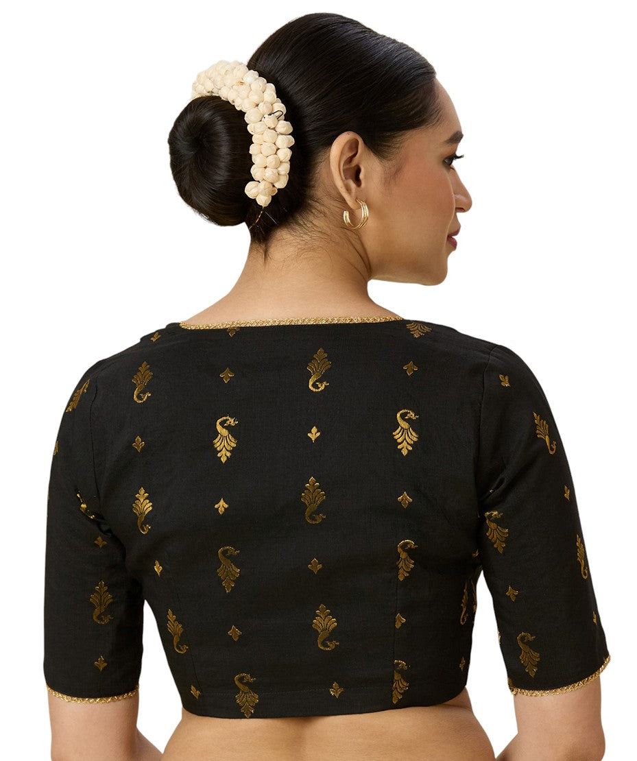 Women's Black Handloom Cotton Silk Readymade Saree Blouse (Design 2974)