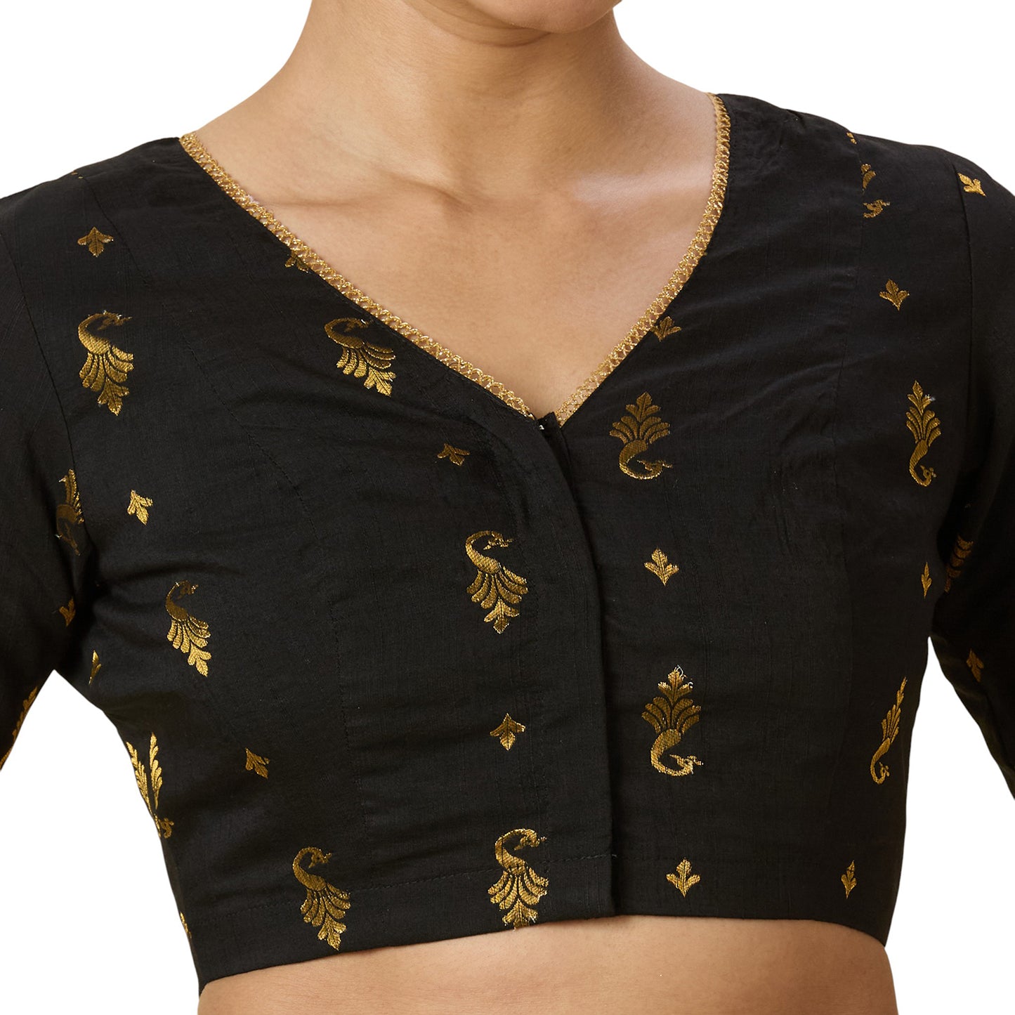 Women's Black Handloom Cotton Silk Readymade Saree Blouse (Design 2974)