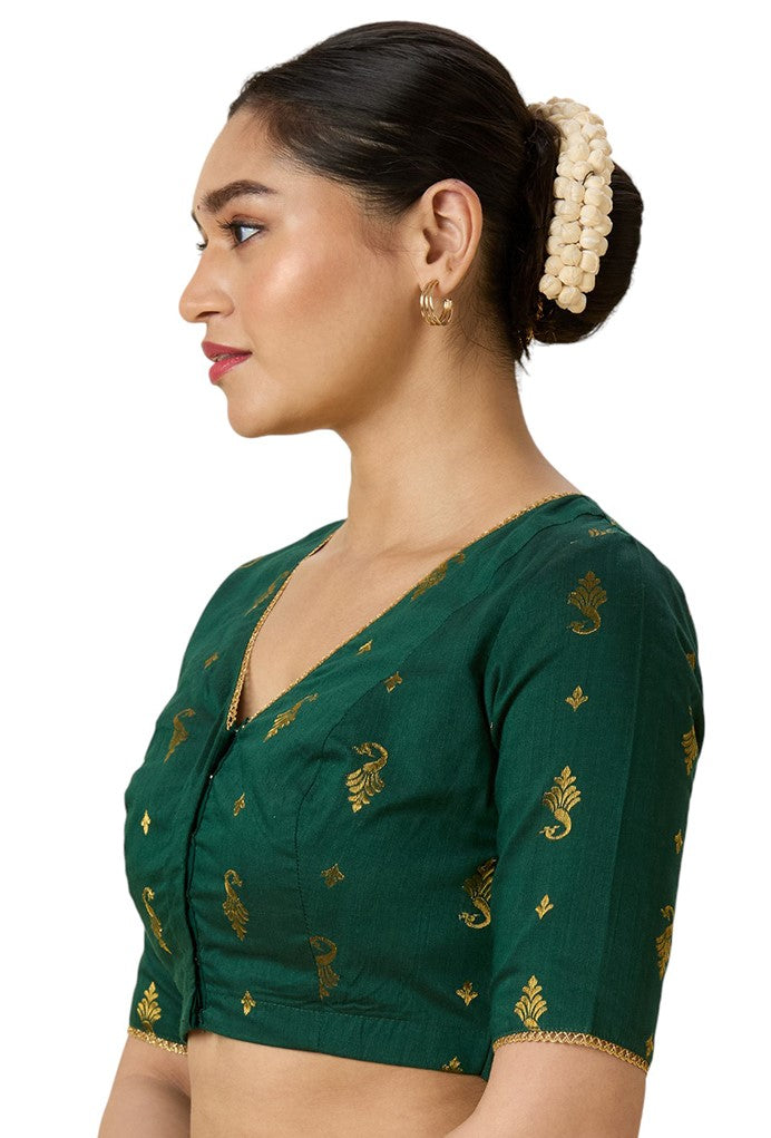 Women's Green Handloom Cotton Silk Readymade Saree Blouse (Design 2974)