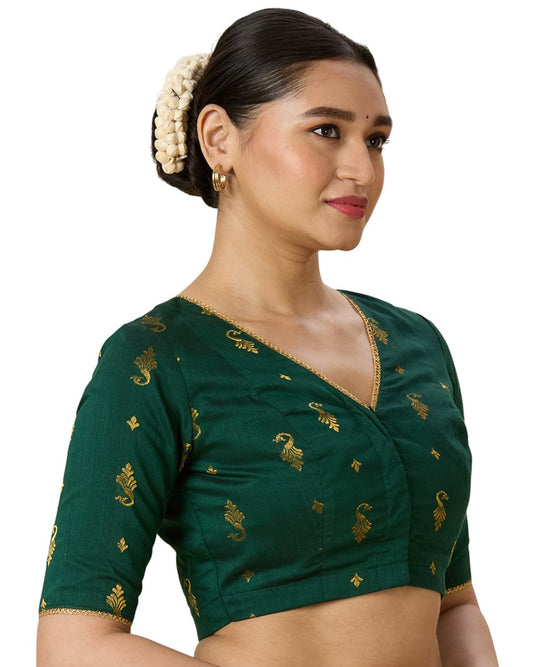 Women's Green Handloom Cotton Silk Readymade Saree Blouse (Design 2974)