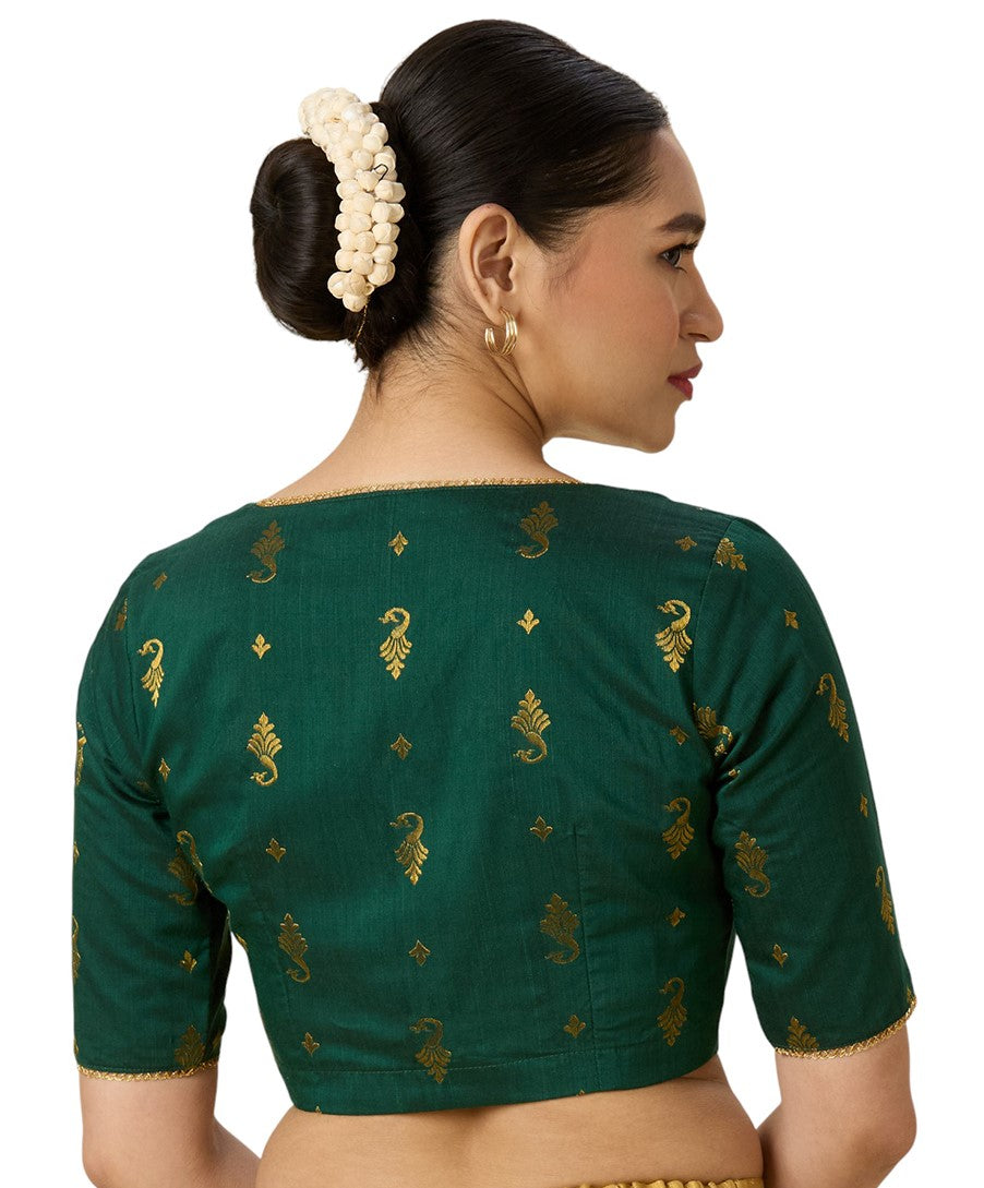 Women's Green Handloom Cotton Silk Readymade Saree Blouse (Design 2974)