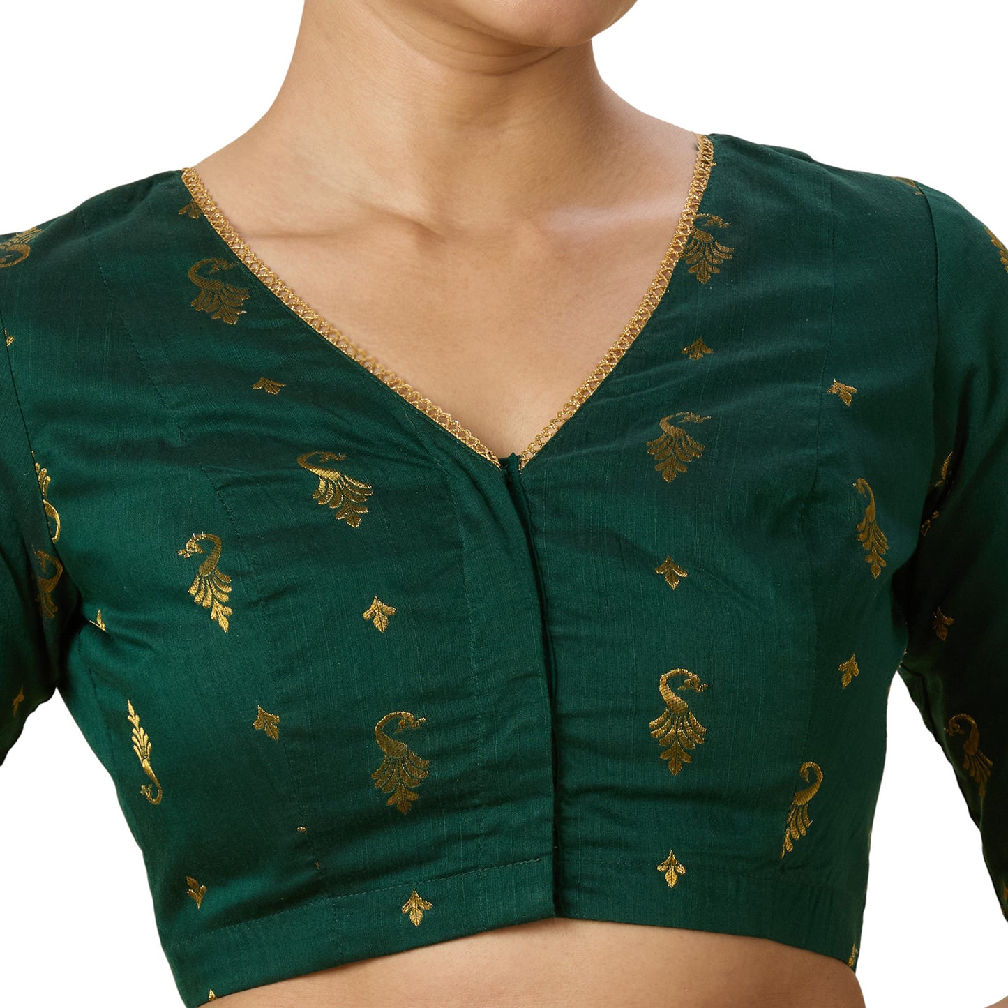 Women's Green Handloom Cotton Silk Readymade Saree Blouse (Design 2974)