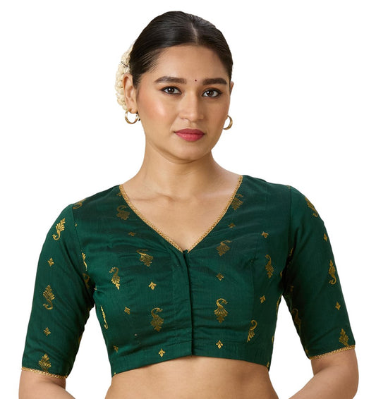 Women's Green Handloom Cotton Silk Readymade Saree Blouse (Design 2974)