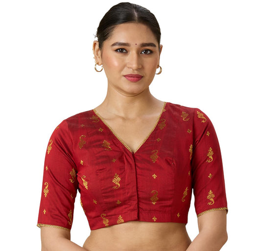 Women's Maroon Handloom Cotton Silk Readymade Saree Blouse (Design 2974)