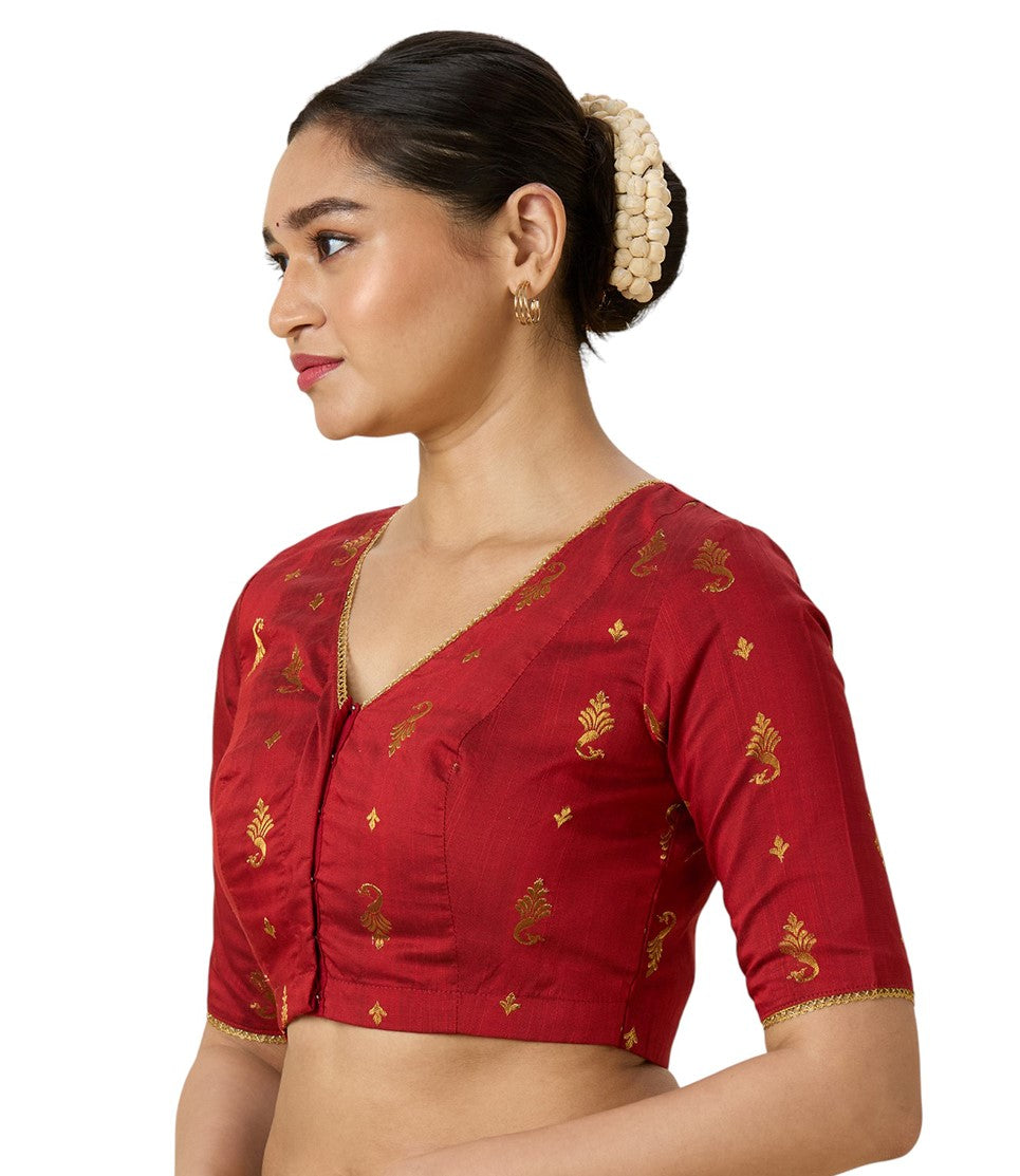 Women's Maroon Handloom Cotton Silk Readymade Saree Blouse (Design 2974)