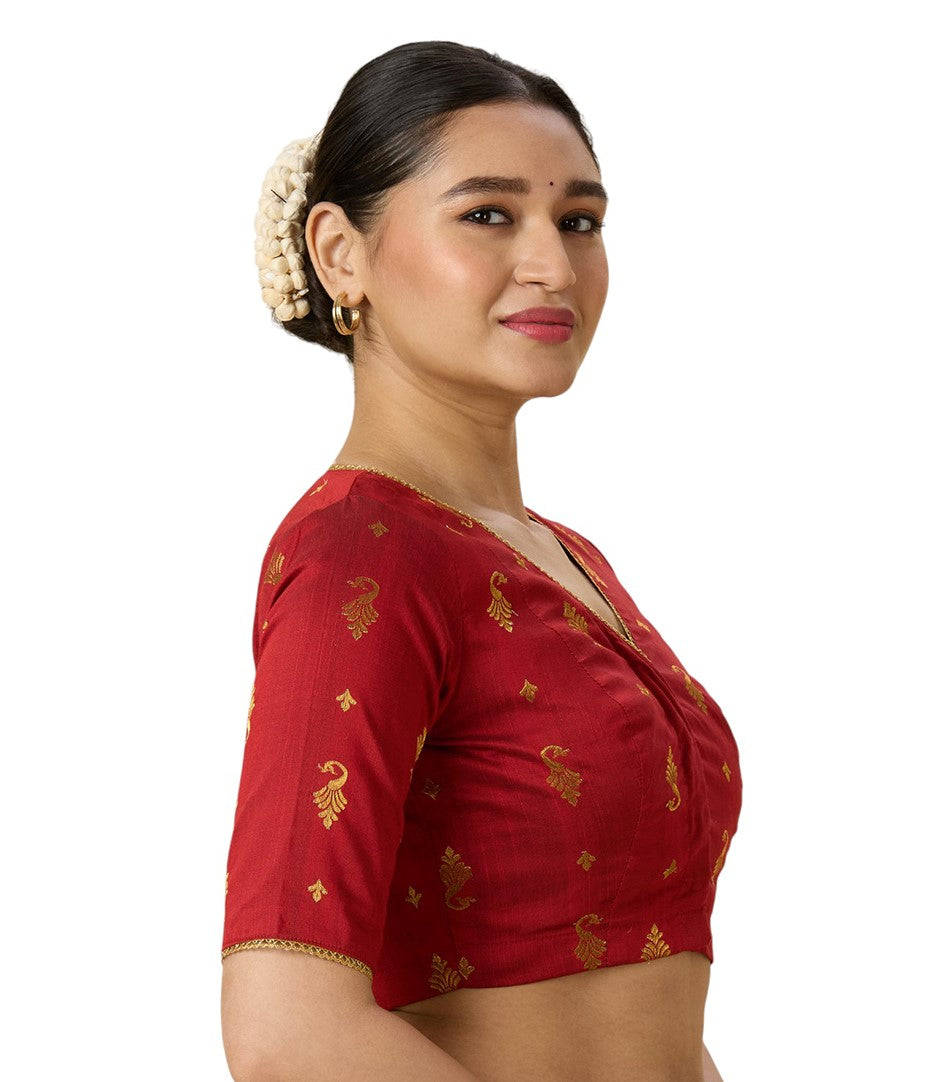 Women's Maroon Handloom Cotton Silk Readymade Saree Blouse (Design 2974)