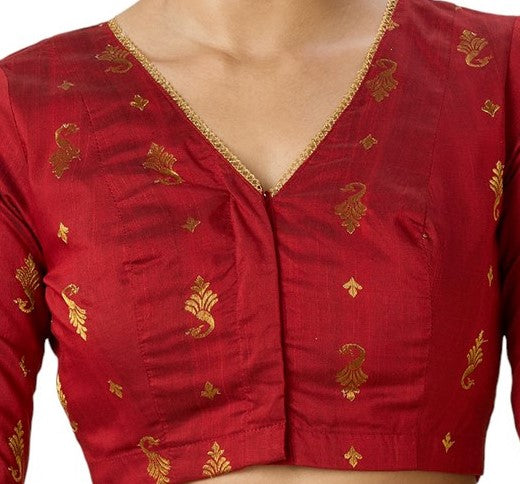 Women's Maroon Handloom Cotton Silk Readymade Saree Blouse (Design 2974)