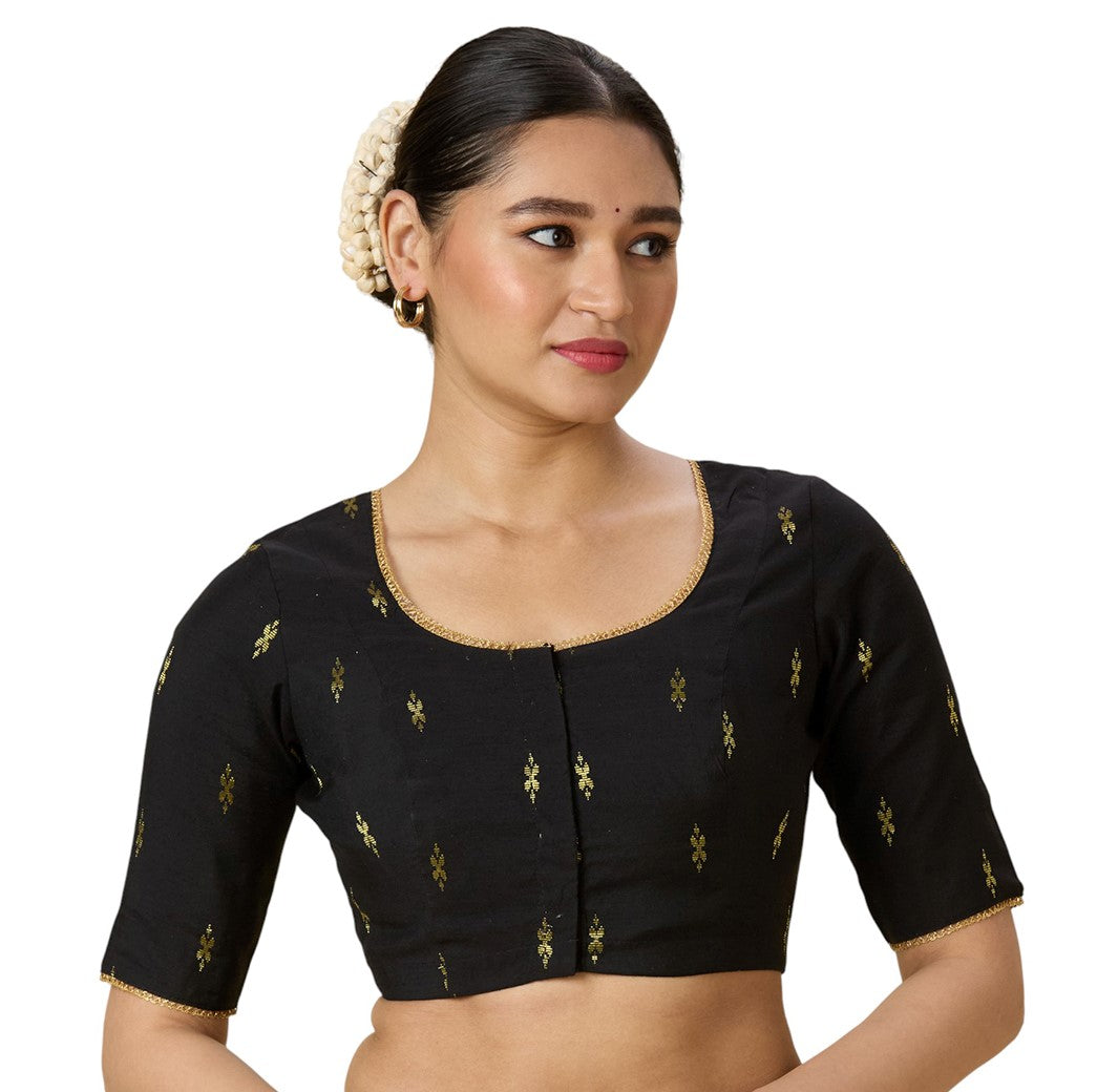Women's Black Handloom Cotton Silk Readymade Saree Blouse (Design 2975)