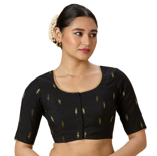 Women's Black Handloom Cotton Silk Readymade Saree Blouse (Design 2975)