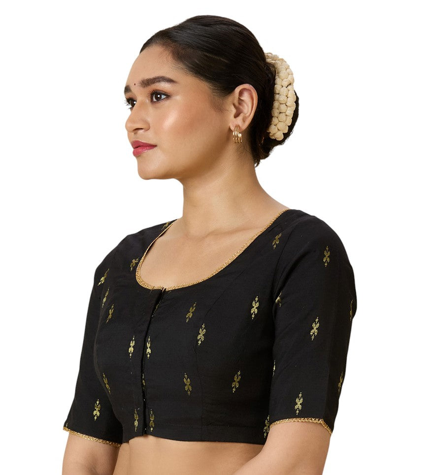 Women's Black Handloom Cotton Silk Readymade Saree Blouse (Design 2975)
