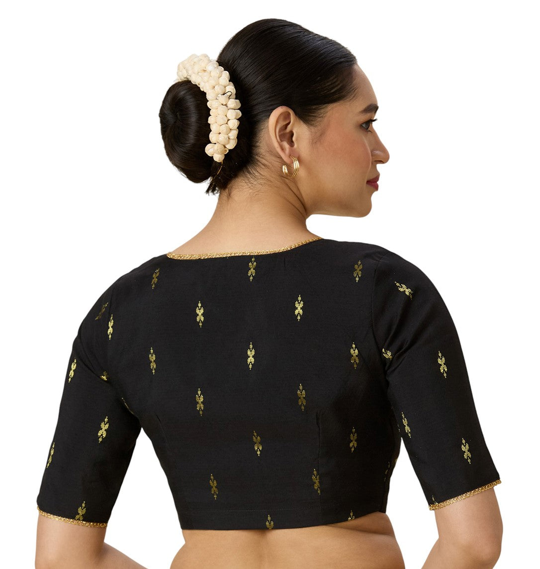 Women's Black Handloom Cotton Silk Readymade Saree Blouse (Design 2975)