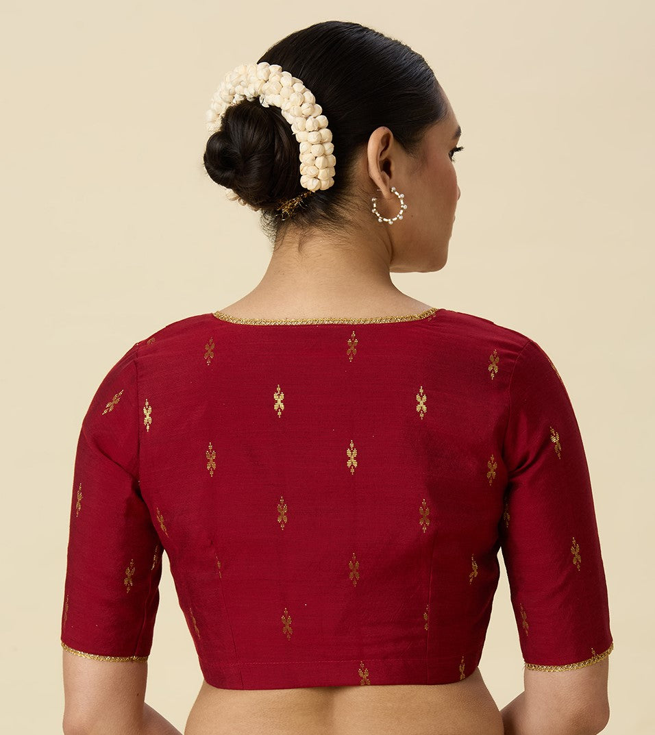 Women's Maroon Handloom Cotton Silk Readymade Saree Blouse (Design 2975)