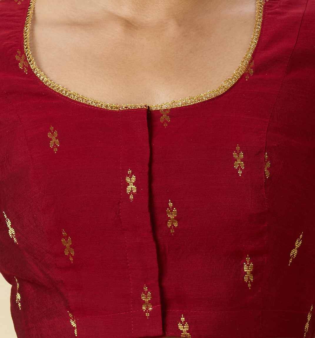 Women's Maroon Handloom Cotton Silk Readymade Saree Blouse (Design 2975)