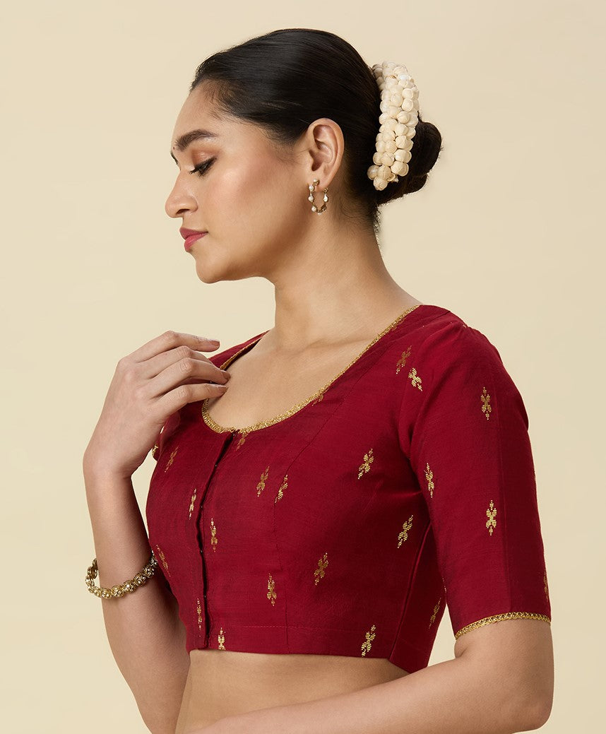 Women's Maroon Handloom Cotton Silk Readymade Saree Blouse (Design 2975)