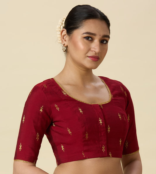 Women's Maroon Handloom Cotton Silk Readymade Saree Blouse (Design 2975)