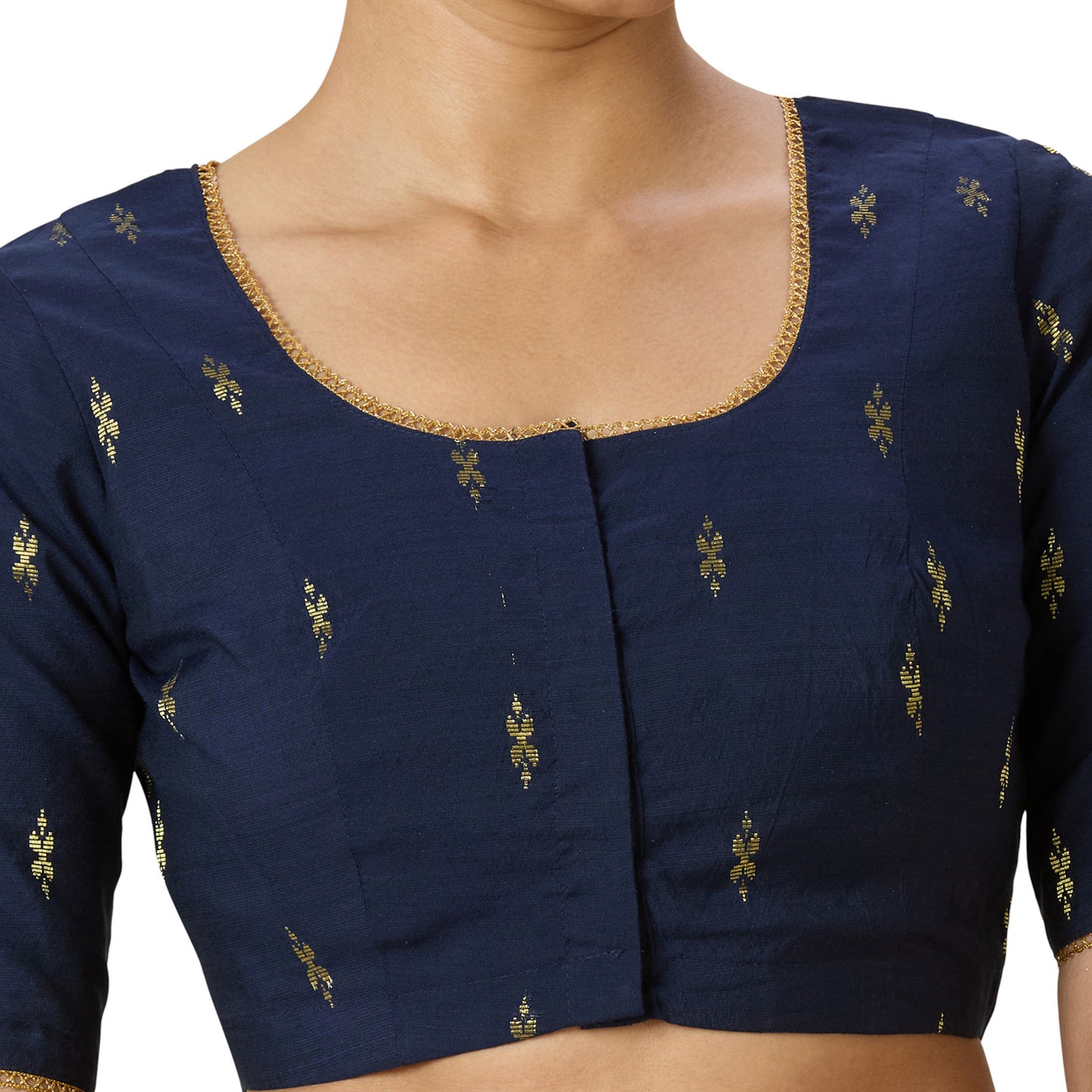 Women's Navy Blue Handloom Cotton Silk Readymade Saree Blouse (Design 2975)
