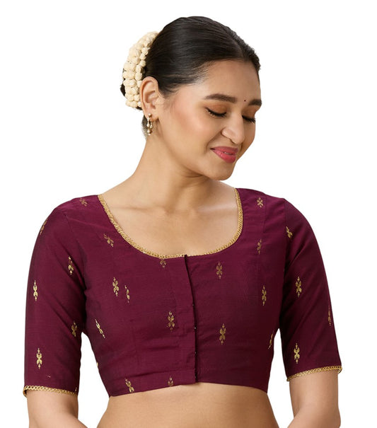 Women's Wine Handloom Cotton Silk Readymade Saree Blouse (Design 2975)