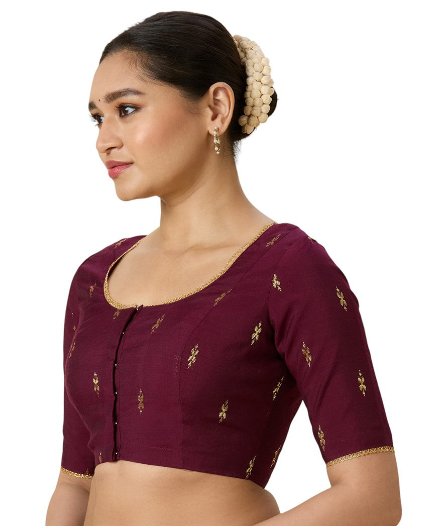 Women's Wine Handloom Cotton Silk Readymade Saree Blouse (Design 2975)