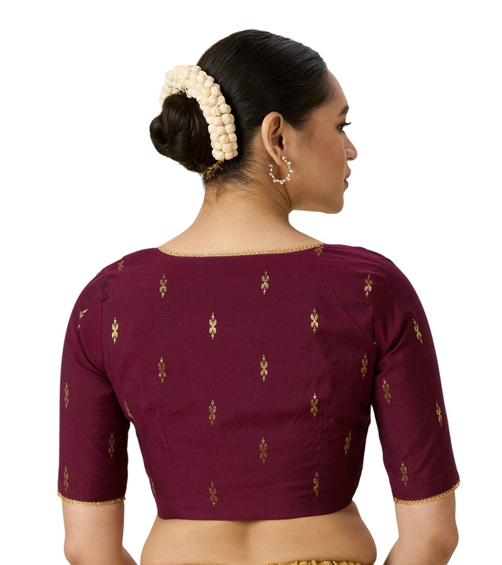 Women's Wine Handloom Cotton Silk Readymade Saree Blouse (Design 2975)