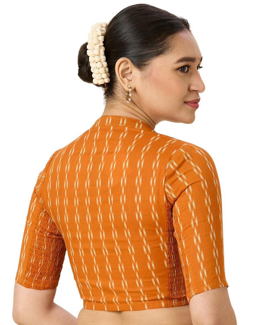 Women's Mustard Cotton Ikat Saree Blouse (Design 2976)