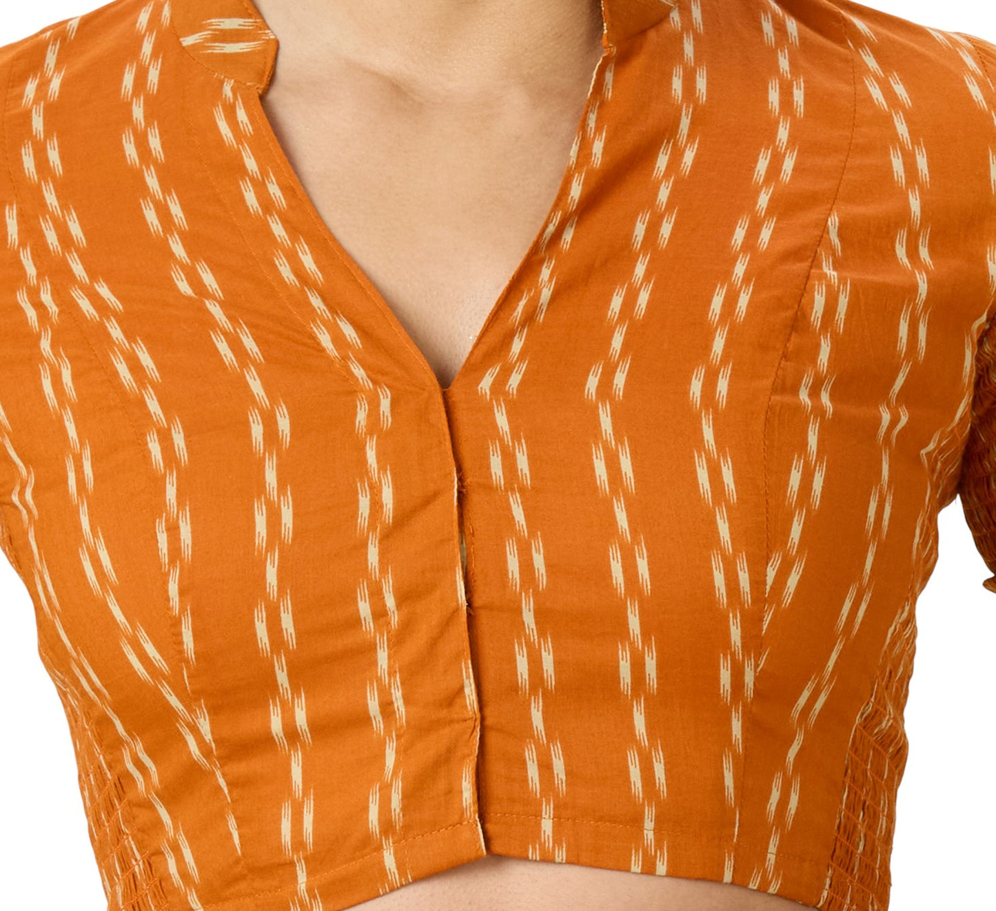 Women's Mustard Cotton Ikat Saree Blouse (Design 2976)