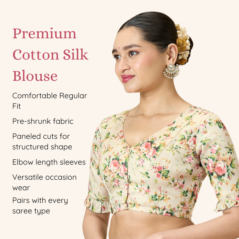 Studio Shringaar Women's Light Pink Soft Viscose Modal Satin Floral Printed Readymade Saree Blouse (Design 2981)