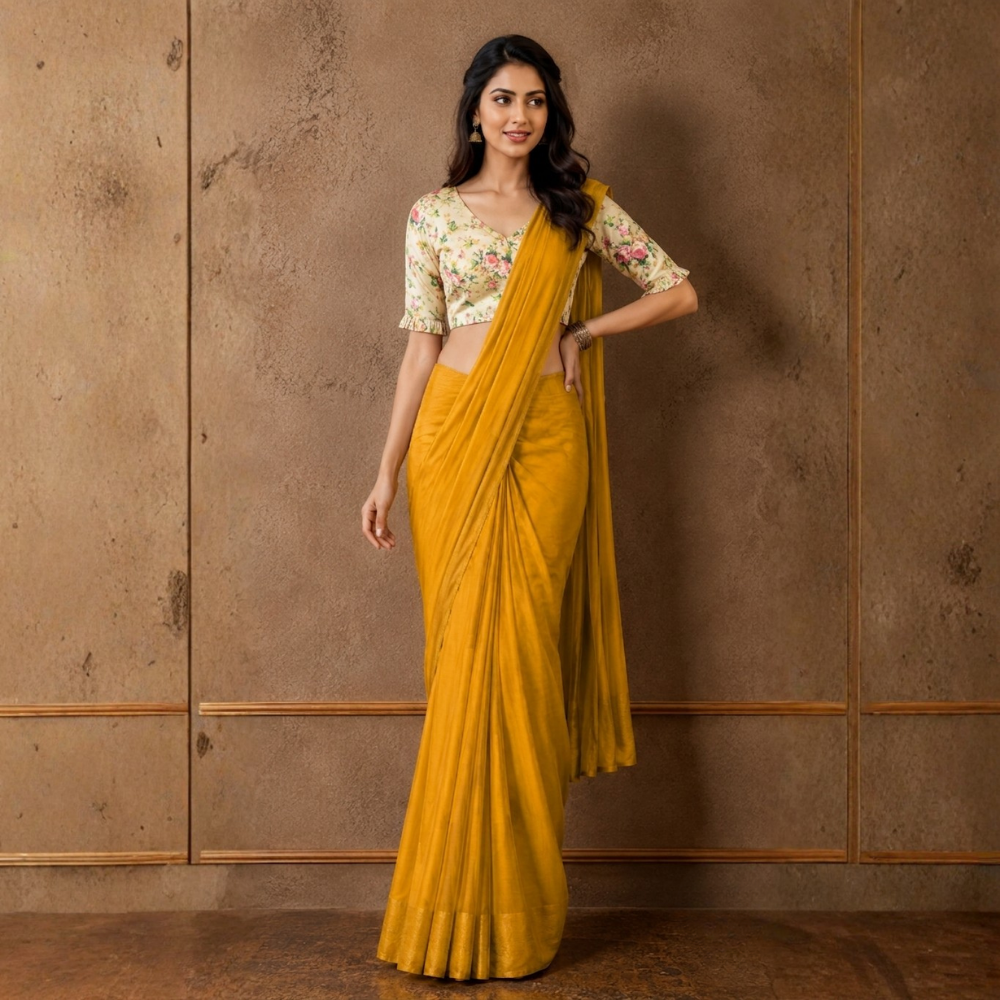 Studio Shringaar Women's Light Pink Soft Viscose Modal Satin Floral Printed Readymade Saree Blouse (Design 2981)
