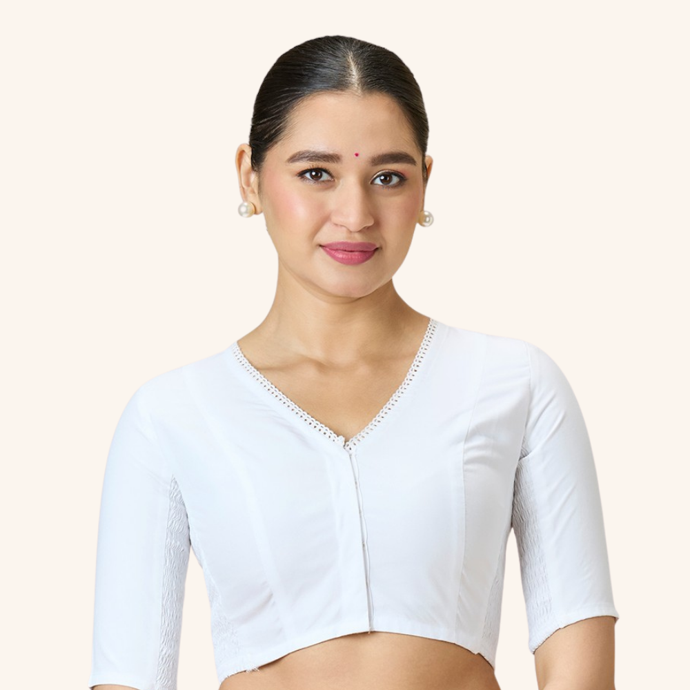 Studio Shringaar Women's White Rayon Side Stretch ( Smocked ) Readymade Summer Saree Blouse (Design 2994)