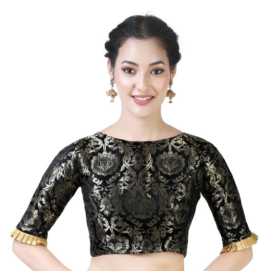 Women's Black Polyester Brocade Blouse (Design 2121)