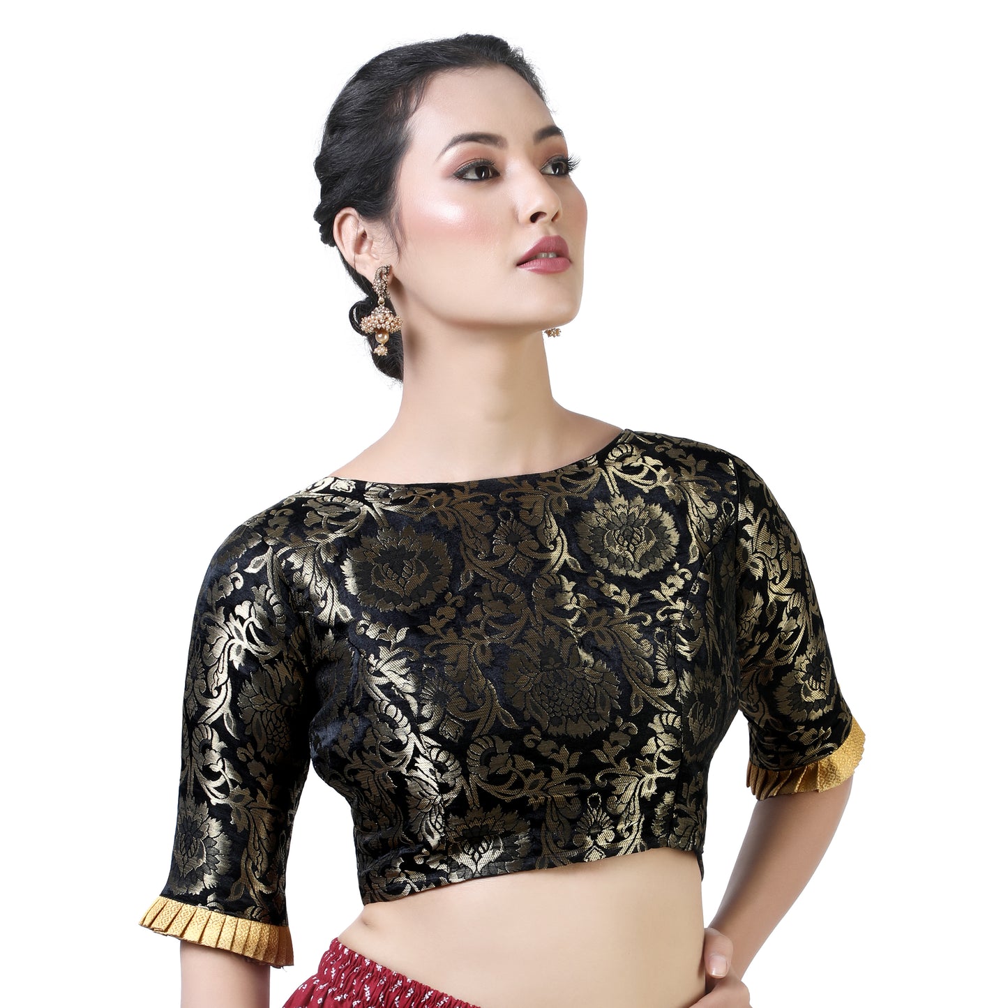 Women's Black Polyester Brocade Blouse (Design 2121)