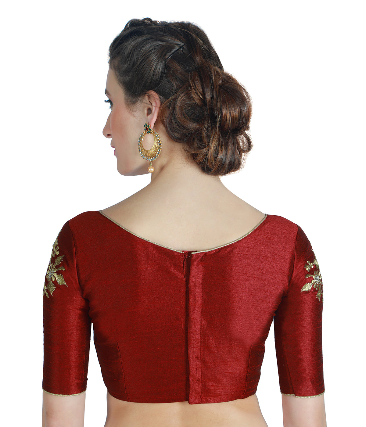 Women's Polyester Elbow Length Sleeves Saree Blouse (1918 - Maroon)