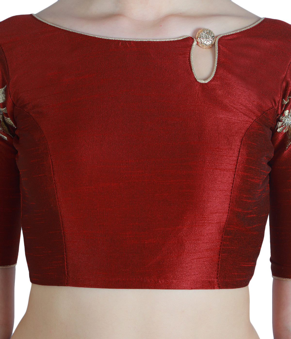 Women's Polyester Elbow Length Sleeves Saree Blouse (1918 - Maroon)