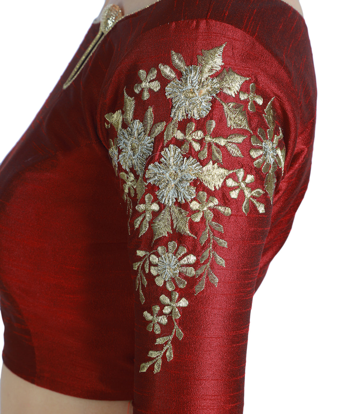 Women's Polyester Elbow Length Sleeves Saree Blouse (1918 - Maroon)