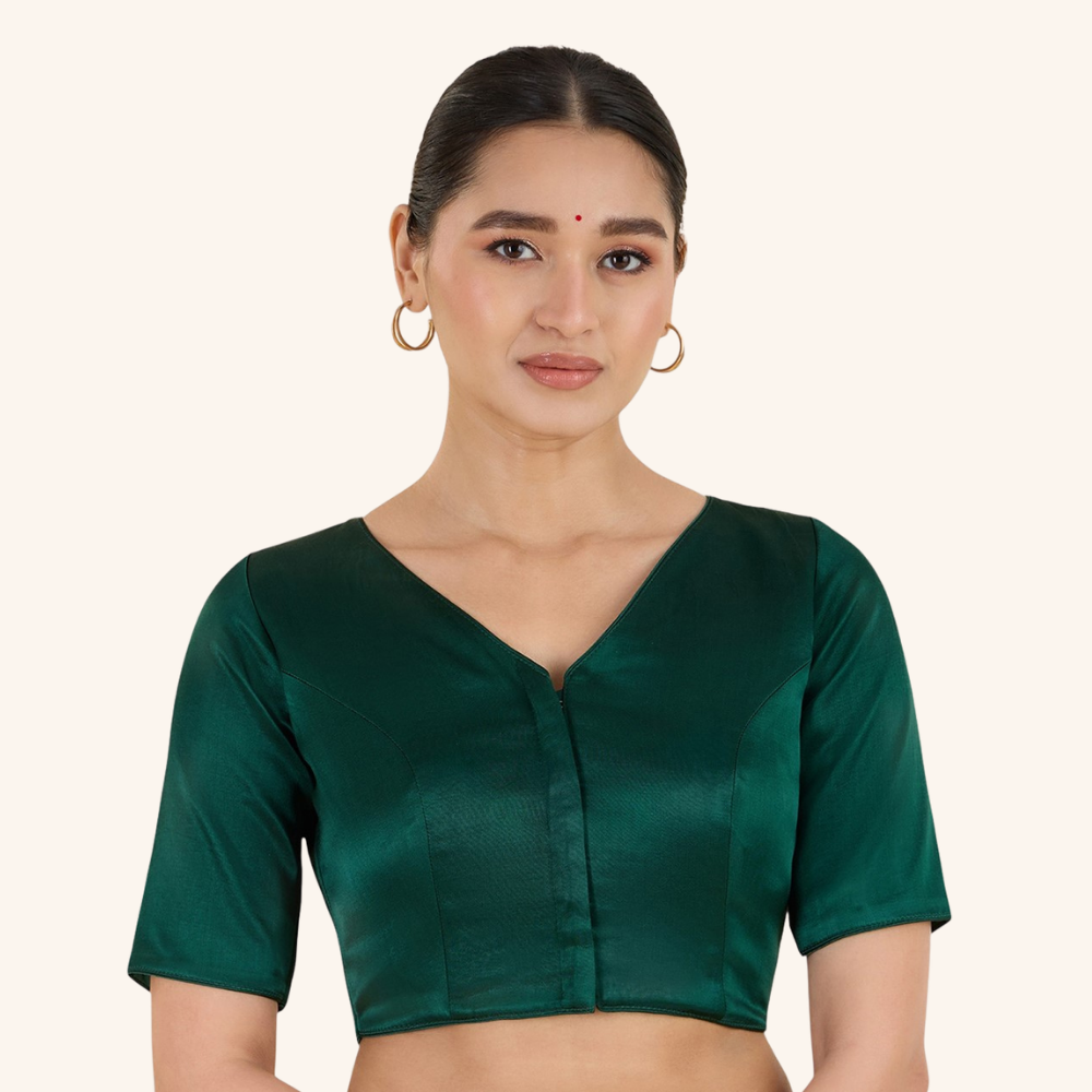 Studio Shringaar Women's Green Premium Soft Viscose Velvet Satin Readymade Saree Blouse In Rich Silky Colours (Design 3013)