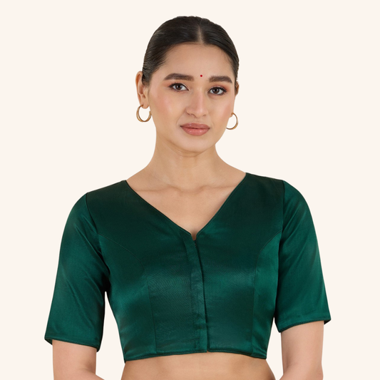 Studio Shringaar Women's Green Premium Soft Viscose Velvet Satin Readymade Saree Blouse In Rich Silky Colours (Design 3013)
