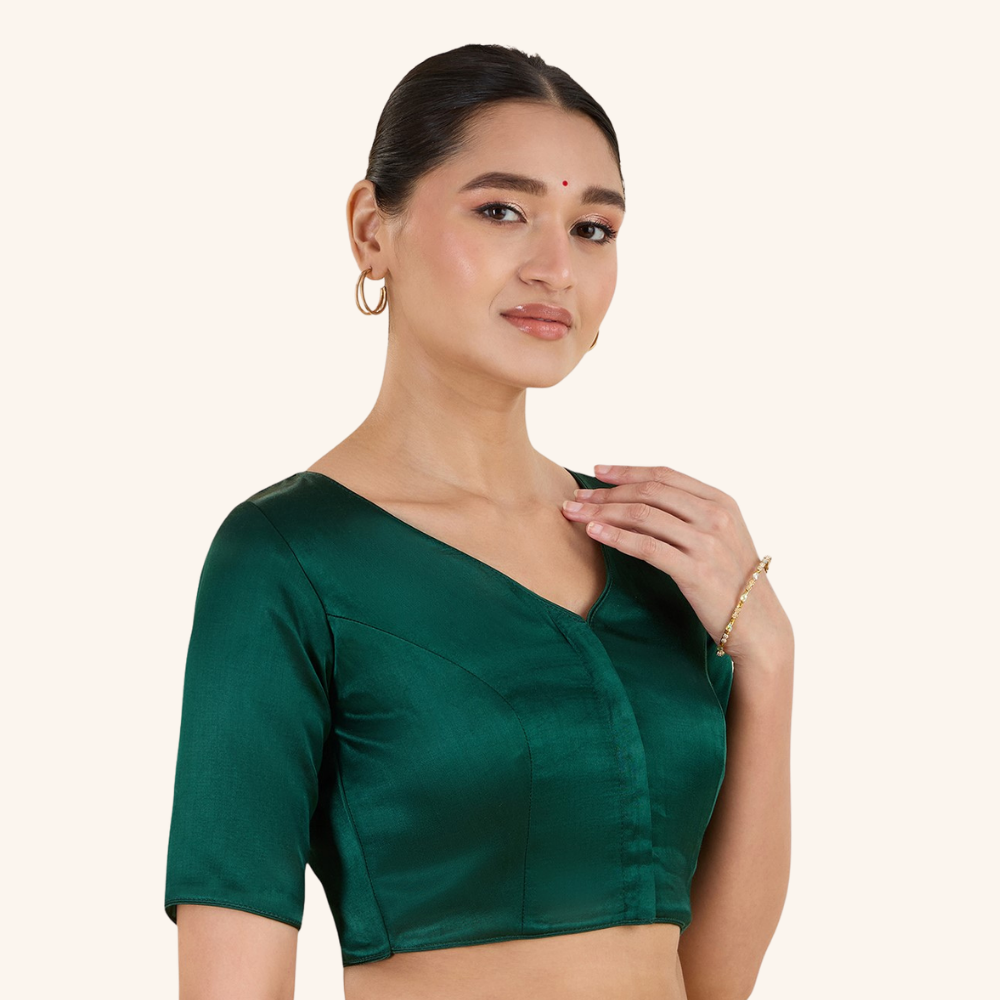 Studio Shringaar Women's Green Premium Soft Viscose Velvet Satin Readymade Saree Blouse In Rich Silky Colours (Design 3013)