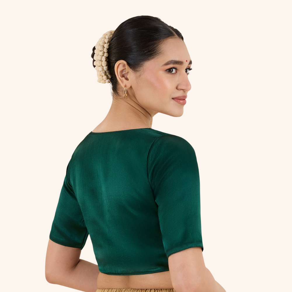 Studio Shringaar Women's Green Premium Soft Viscose Velvet Satin Readymade Saree Blouse In Rich Silky Colours (Design 3013)