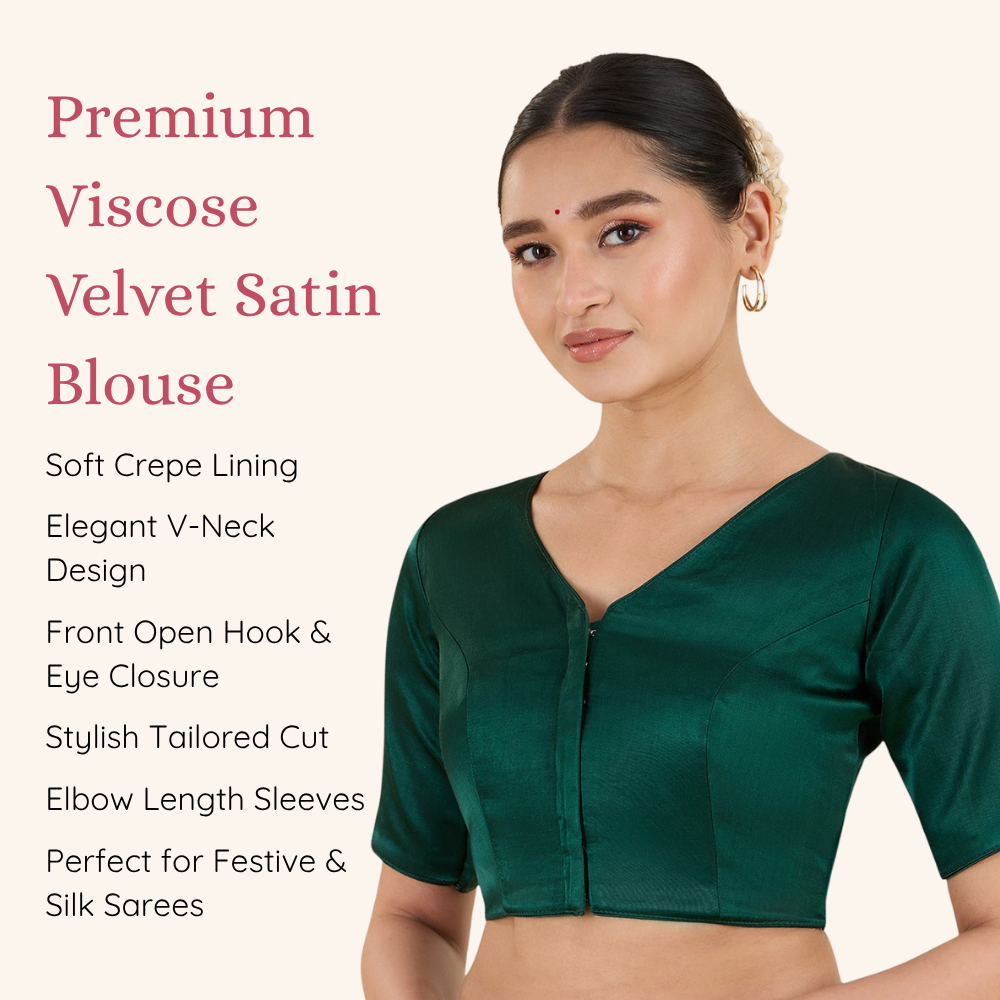 Studio Shringaar Women's Green Premium Soft Viscose Velvet Satin Readymade Saree Blouse In Rich Silky Colours (Design 3013)